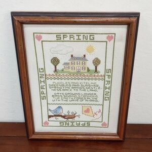Completed Framed Cross Stitch "Spring" - Designed by Gloria & Pat Inc. -1984